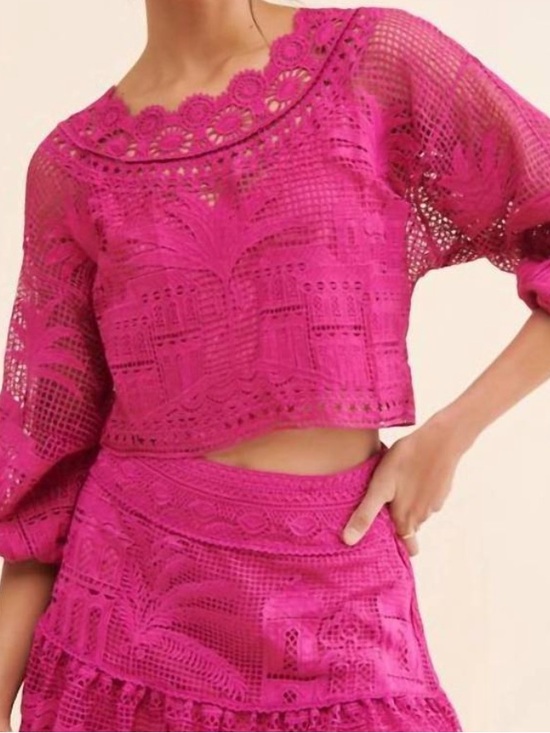 FARM Rio Pink Alucina Luz Guipire Crop Top M - Picture 6 of 11